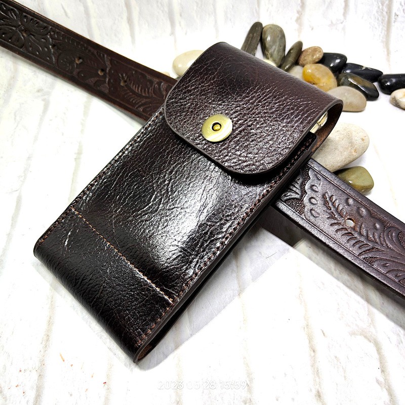 Phone Accessories Men - Sac de taille en cuir véritable